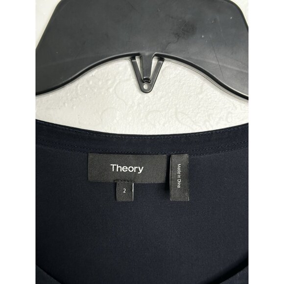 Theory Navy B Dorotea Ranmire Women Draped Tie Midi Silk Dress 3/4 sleeve Sz 2 - Picture 3 of 6